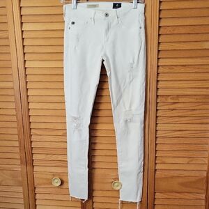 AG Adriano Goldschmied The Legging Ankle White Distressed Skinny Jeans Size 24R